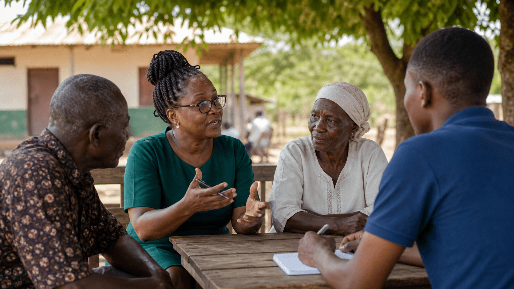 Adoma Koshie meeting with community members